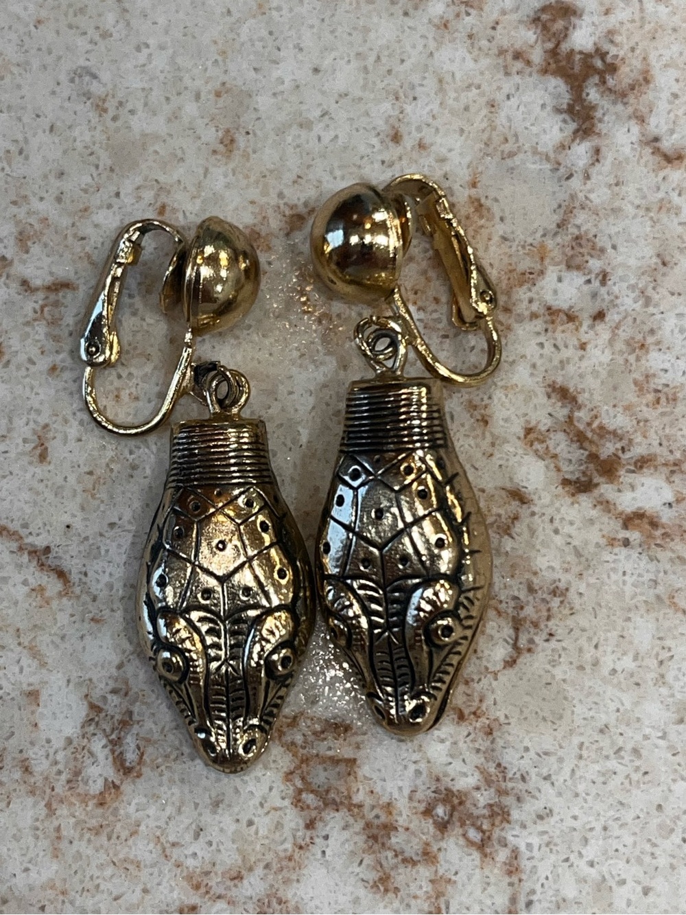 Vintage Whiting & Davis Snake Head Dangle Gold Tone Clip On